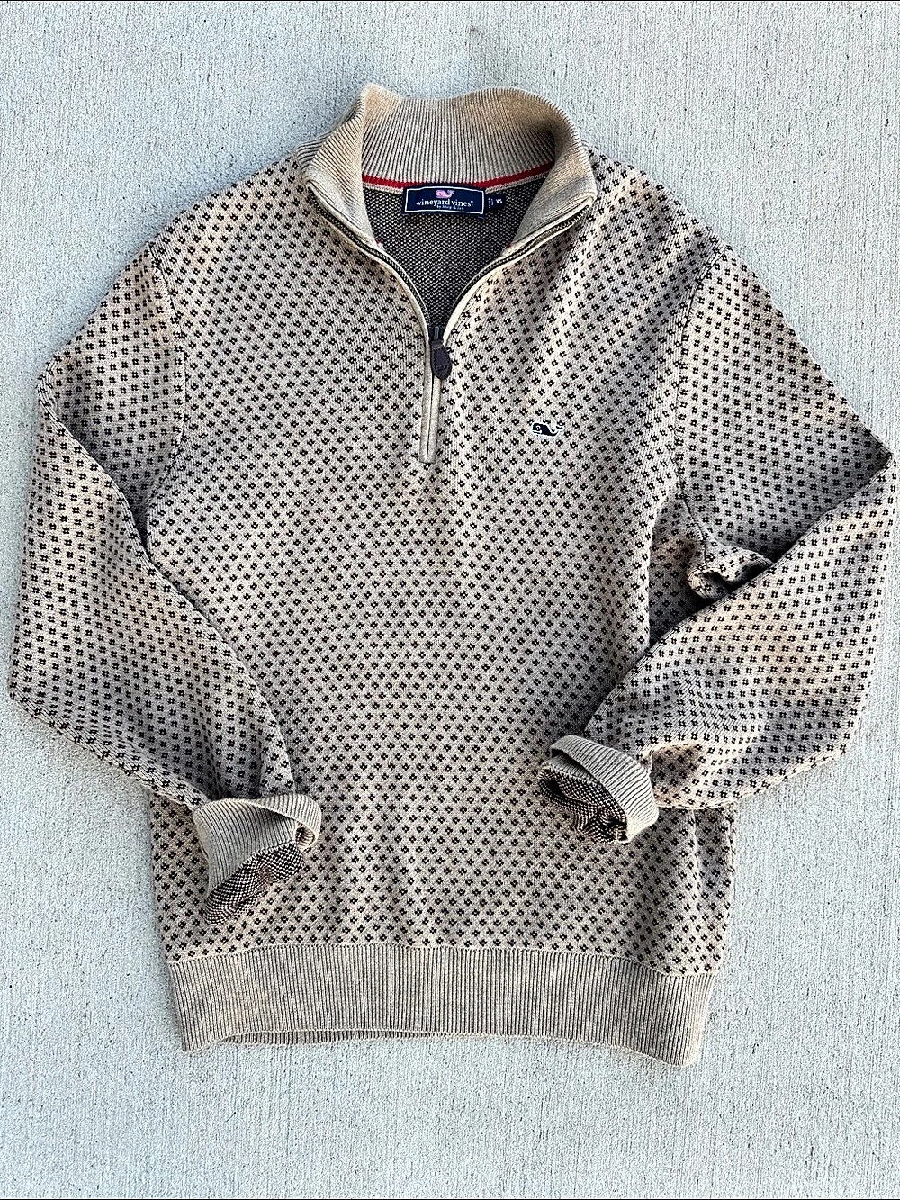 vineyard vines Quarter-Zip Geometric Sweater Beige XS Like New